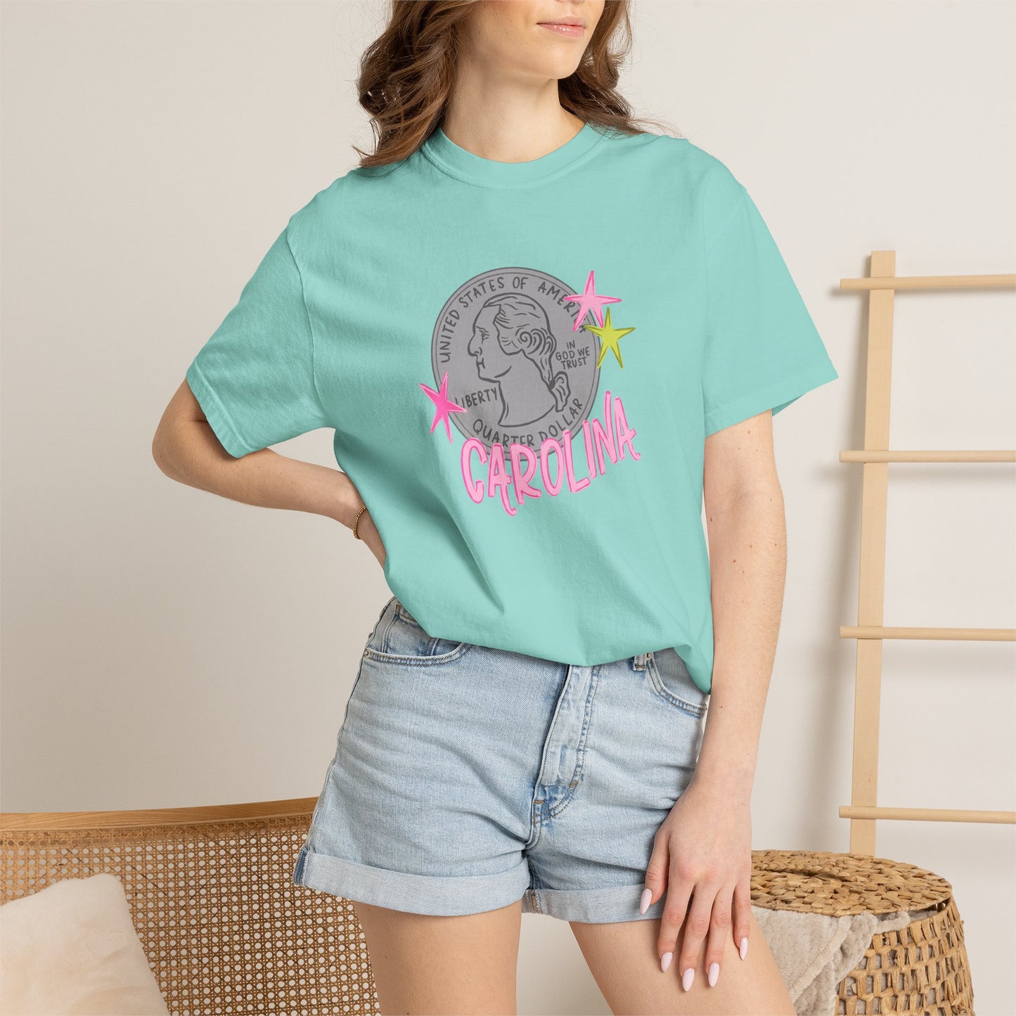 California Coin Graphic Tee — 'California' Retro Neon Stars T-Shirt