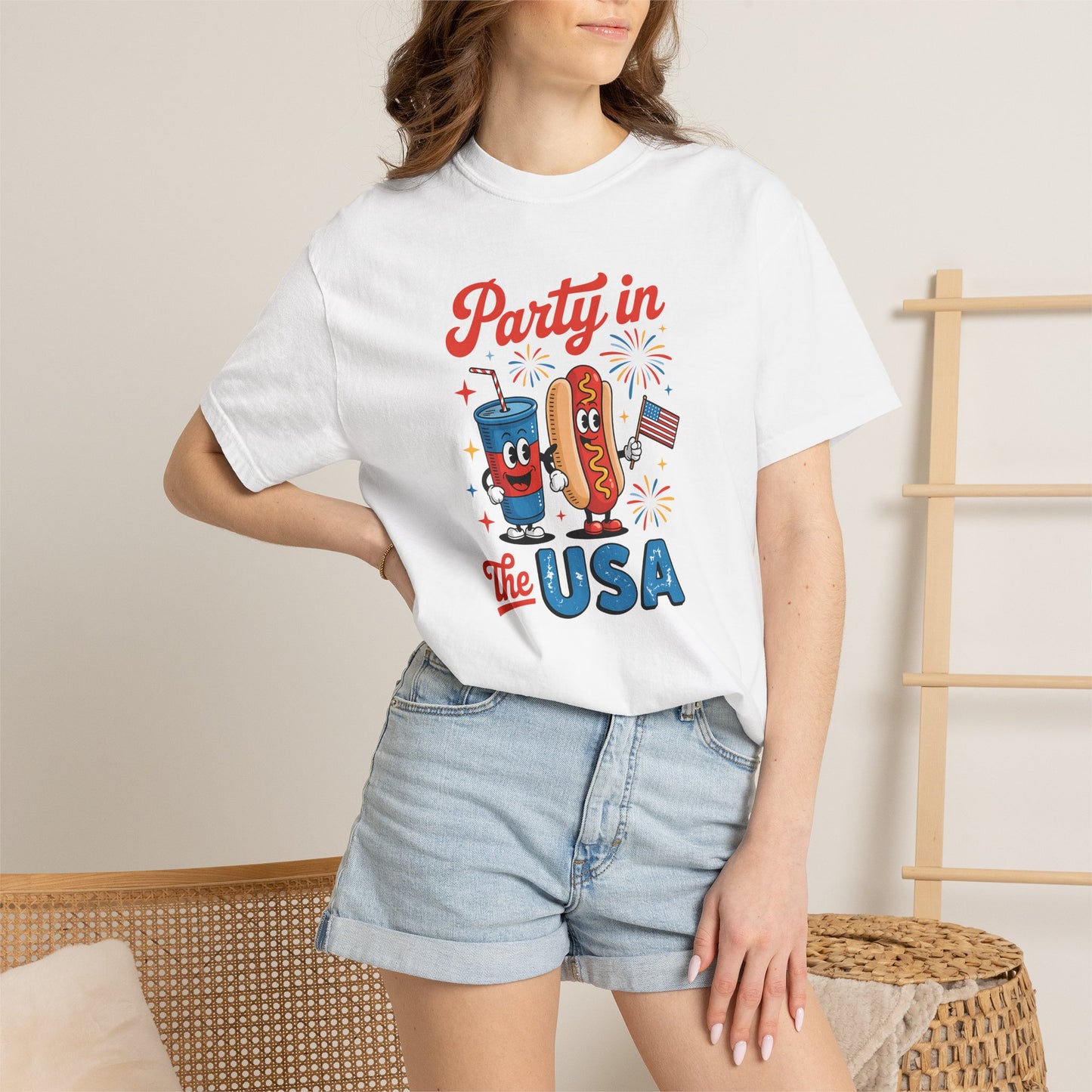 Party in the USA T-Shirt — Patriotic Hot Dog & Soda 4th of July Tee