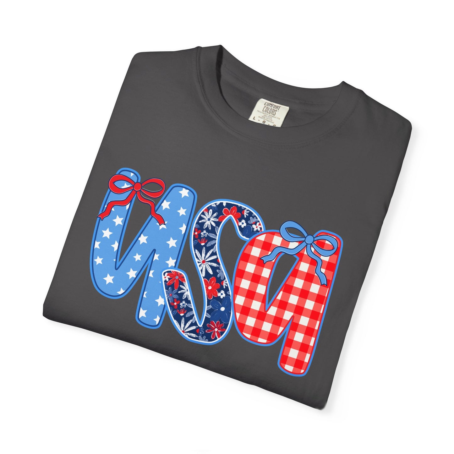 USA Patriotic T-Shirt - Red White Blue Bow Ribbon Design