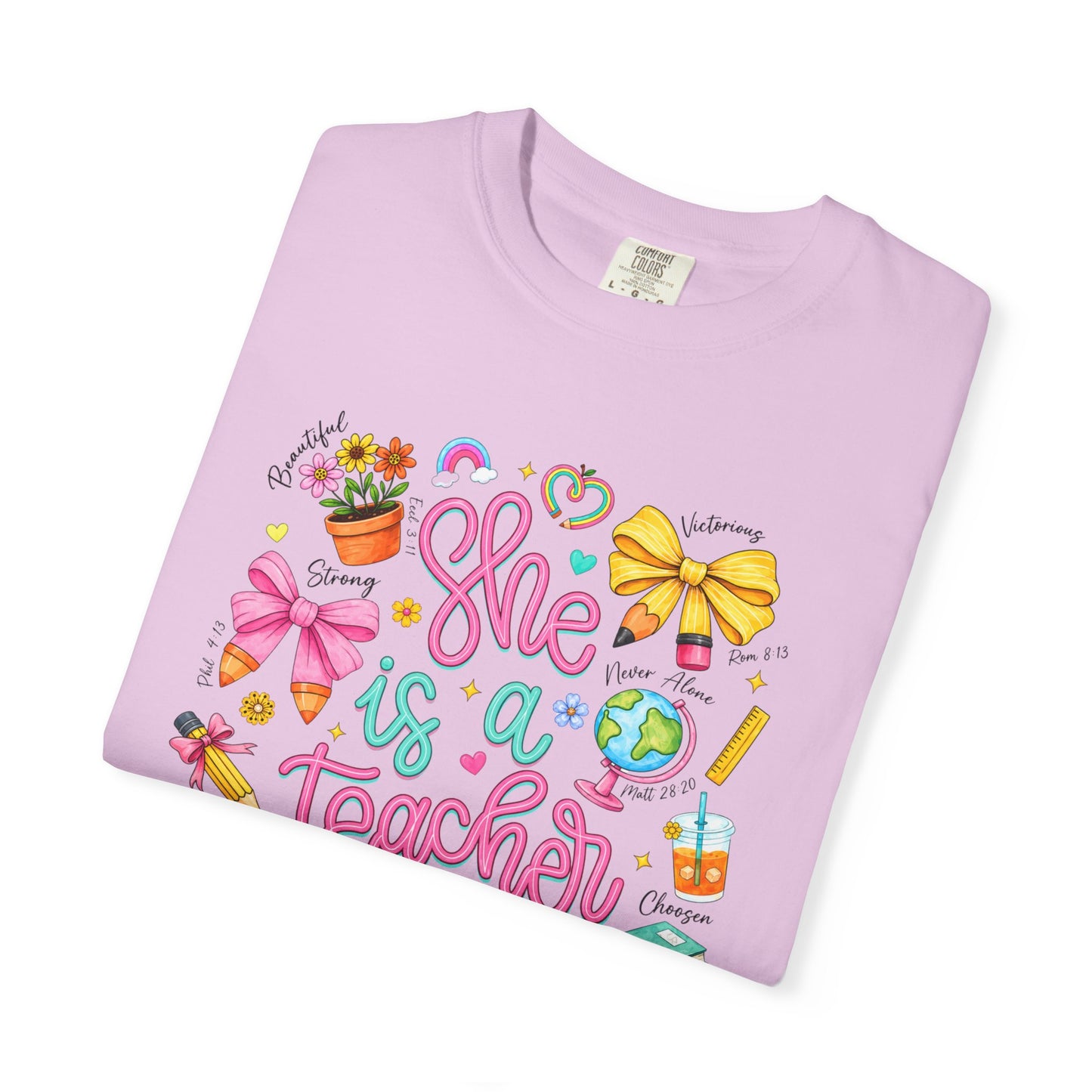 Teacher T-Shirt — "She is a Teacher" Cute School Supplies Design