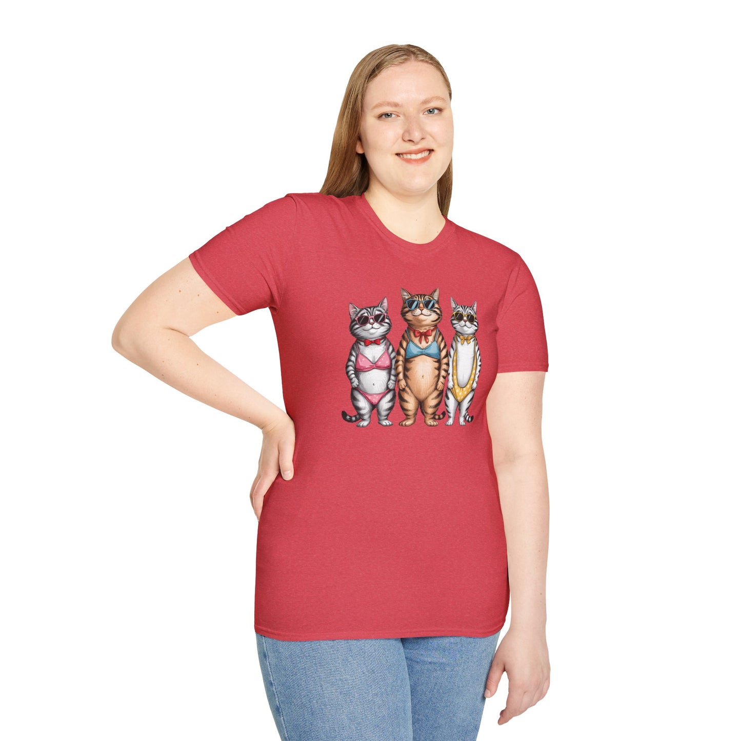Funny Cats in Bathing Suits T-Shirt — Retro Trio Cat Beach Tee
