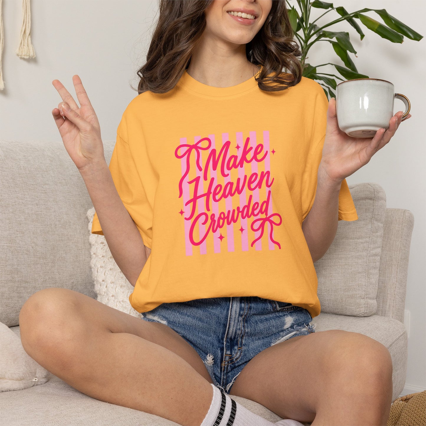 Make Heaven Crowded T-Shirt — Pink Script Graphic Tee