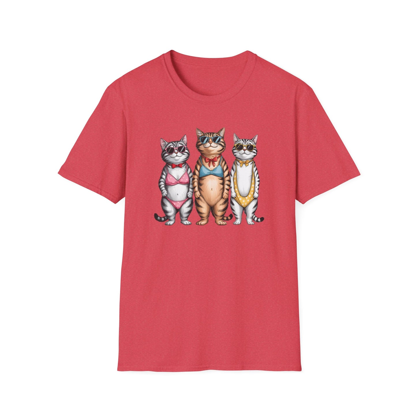 Funny Cats in Bathing Suits T-Shirt — Retro Trio Cat Beach Tee
