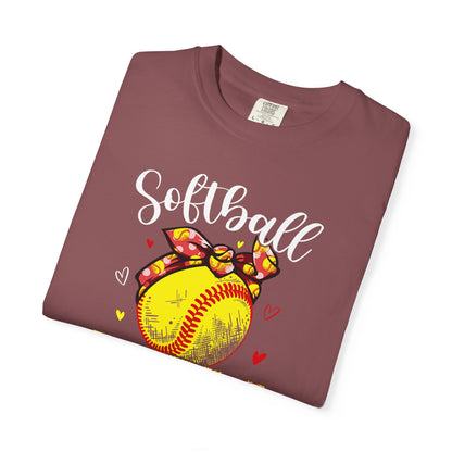Softball Mom T‑Shirt — 'MOM' with Softball Bandana Graphic