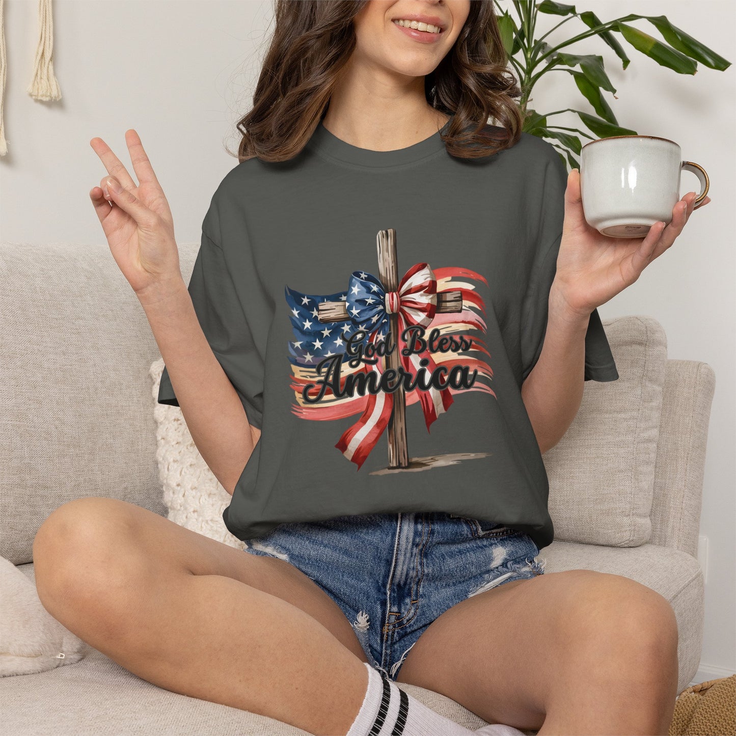 God Bless America Flag & Cross T-Shirt
