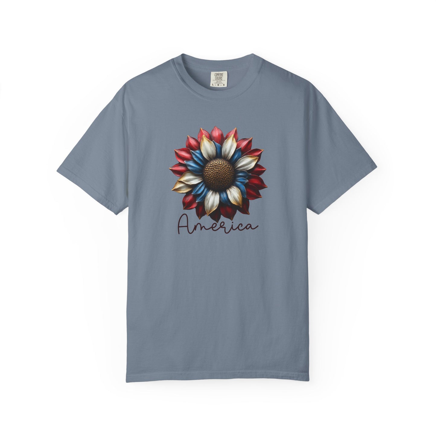 America Sunflower T-Shirt — Patriotic Red White Blue Floral Tee
