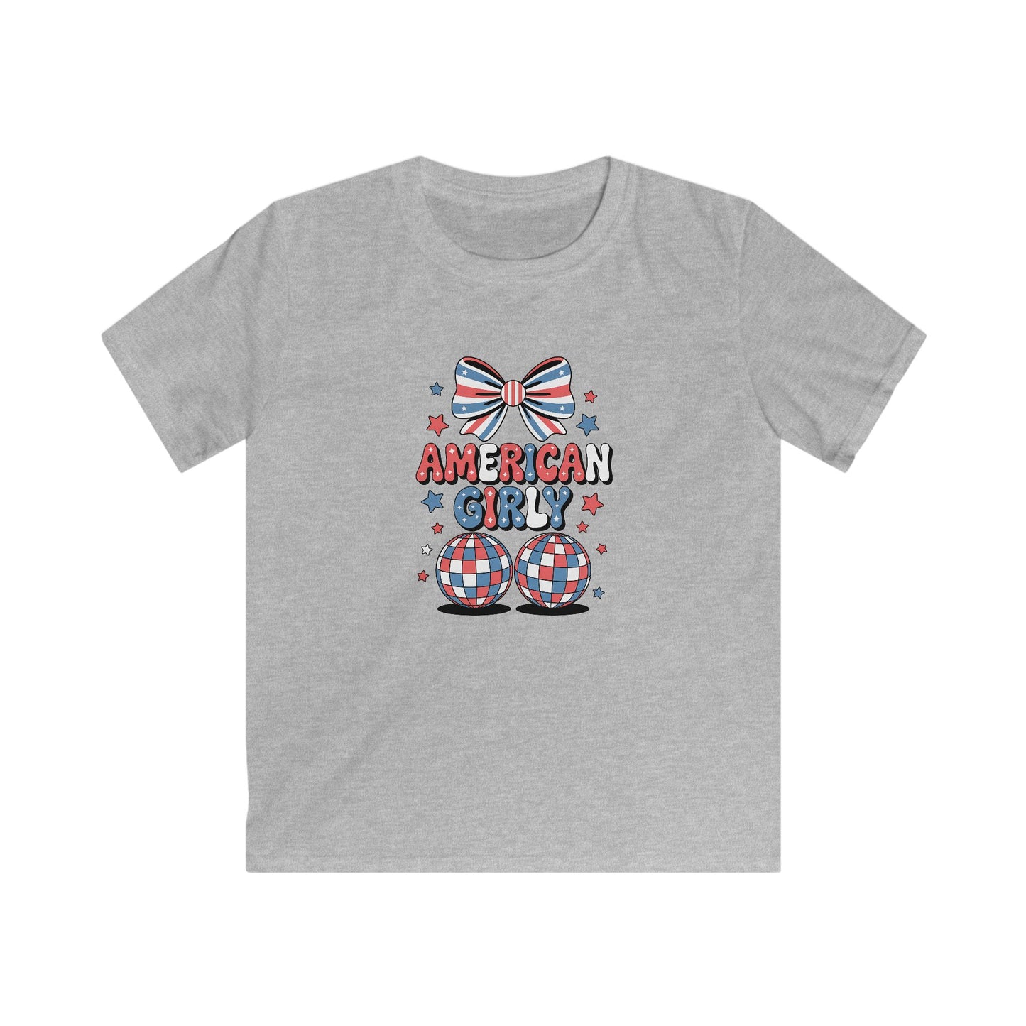 Kids Tee — "American Girl" Patriotic Bow & Stars 4th of July Shirt