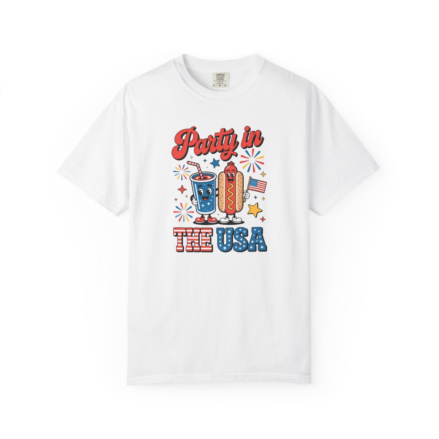 Party in the USA T-Shirt — 4th of July Hot Dog & Soda Graphic Tee