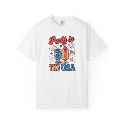 Party in the USA T-Shirt — 4th of July Hot Dog & Soda Graphic Tee