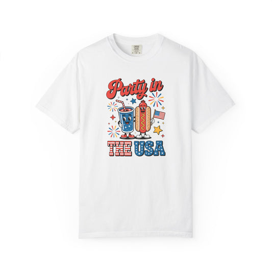 Party in the USA T-Shirt — 4th of July Hot Dog & Soda Graphic Tee