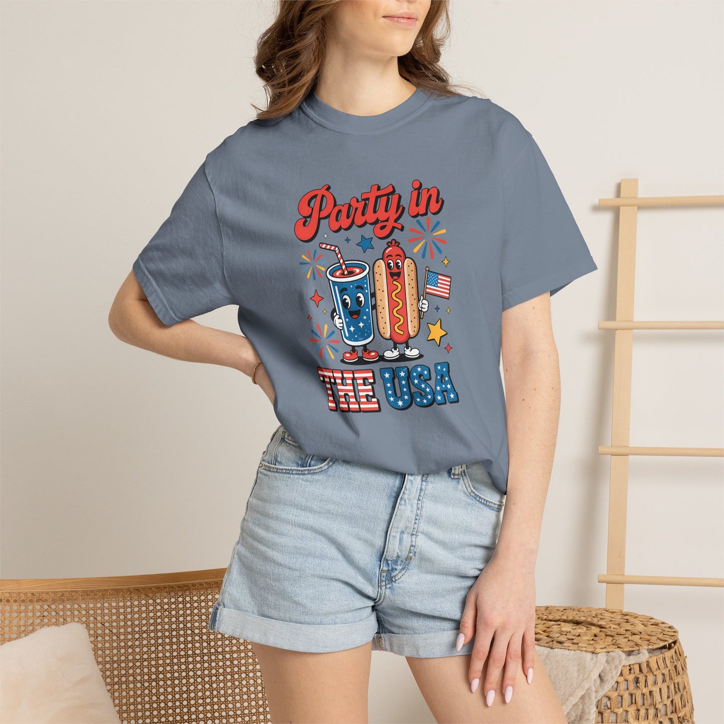 Party in the USA T-Shirt — 4th of July Hot Dog & Soda Graphic Tee