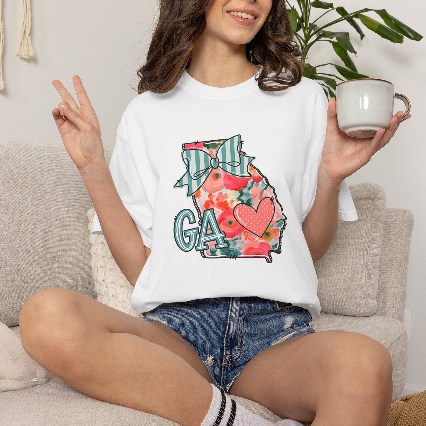 Georgia Floral State T-Shirt — GA Heart Bow Design