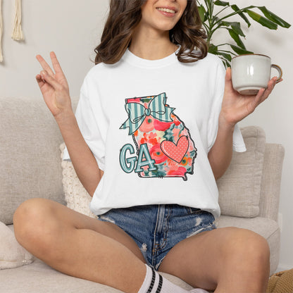 Georgia Floral State T-Shirt — GA Heart Bow Design