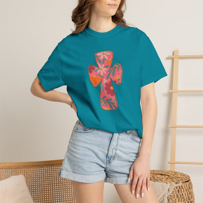 Floral Cross T-Shirt — Tropical Flower Graphic Tee
