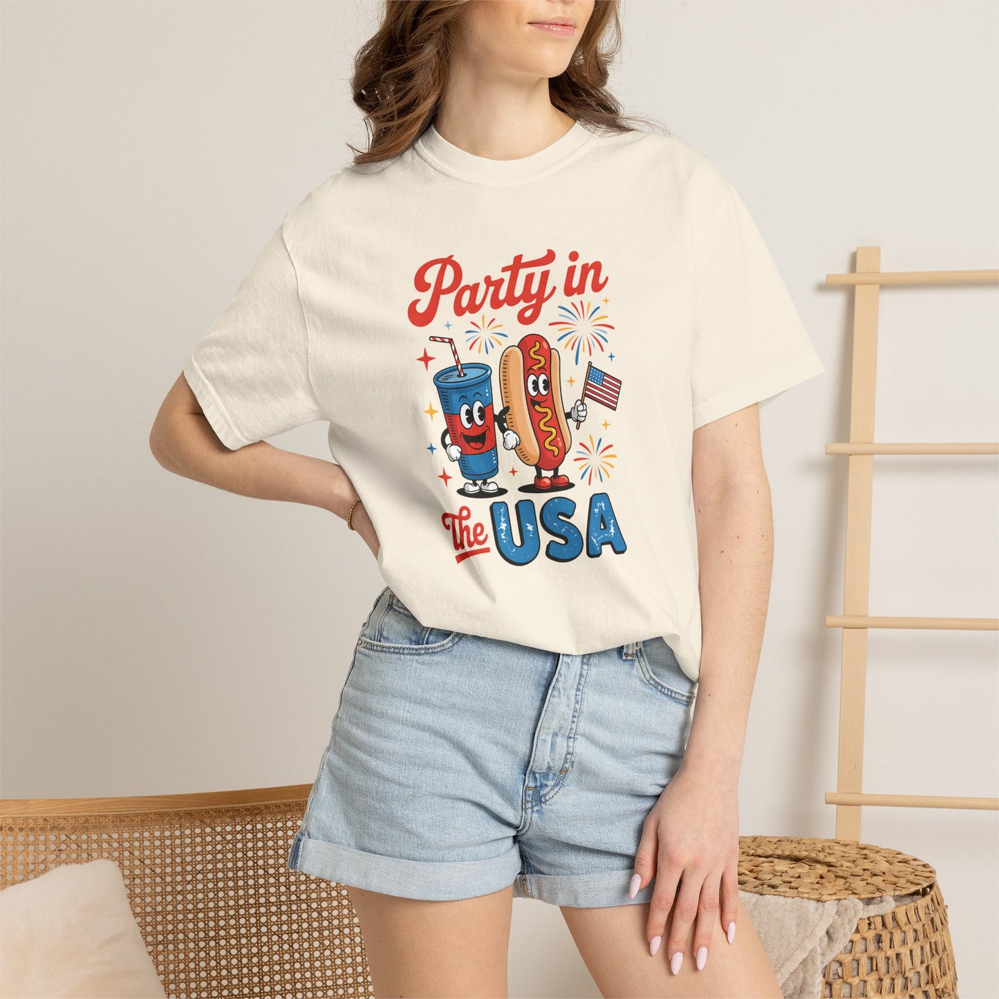 Party in the USA T-Shirt — Patriotic Hot Dog & Soda 4th of July Tee