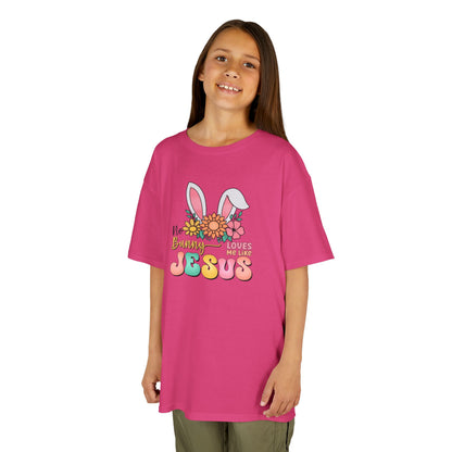 Kids Tee — "Hippie Bunny Jesus" Pastel Easter Graphic