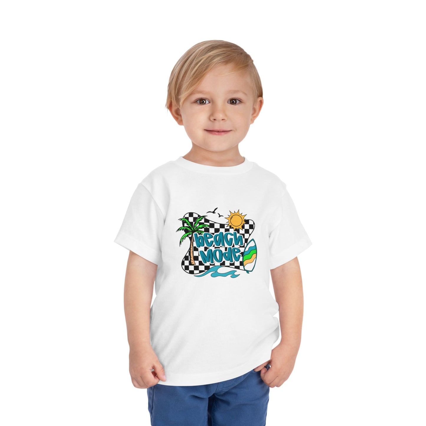 Toddler Tee — "Beach Vibes" Surfboard & Palm Tree Graphic