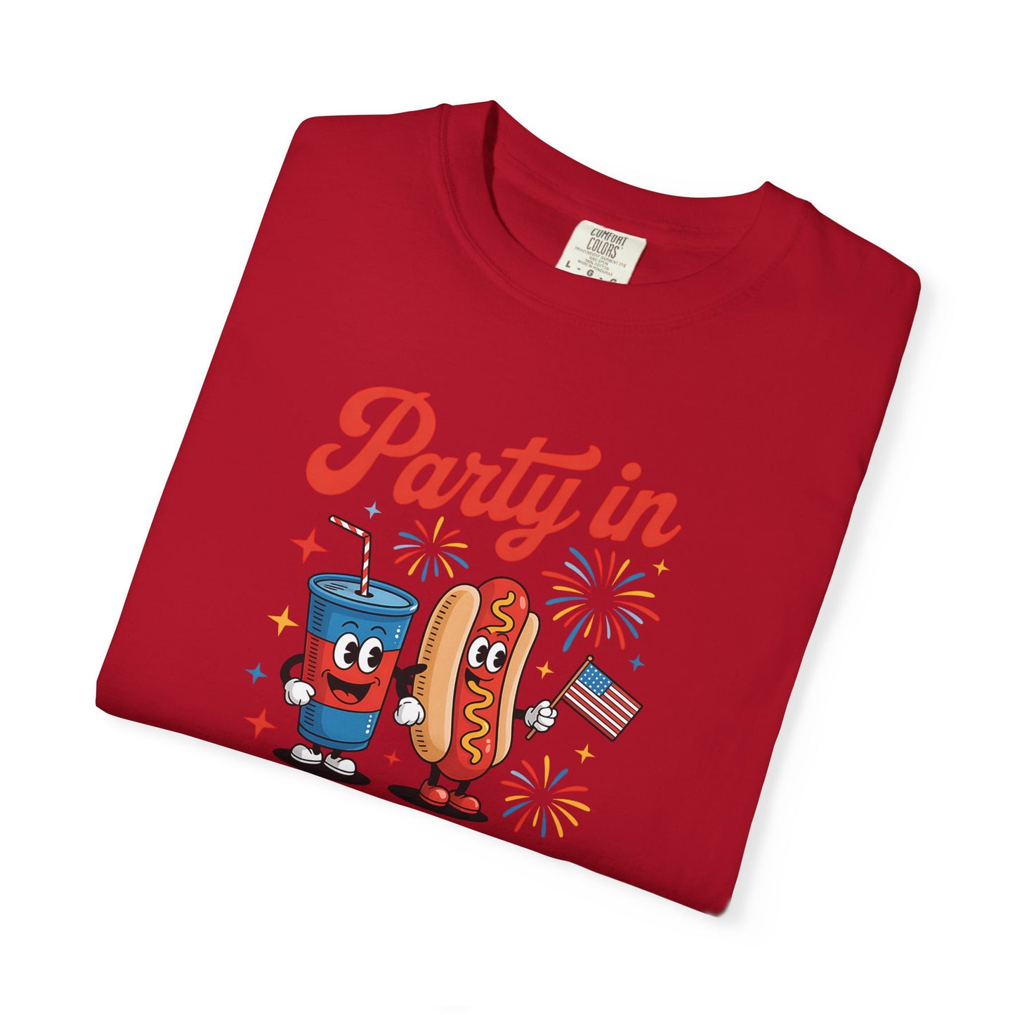 Party in the USA T-Shirt — Patriotic Hot Dog & Soda 4th of July Tee