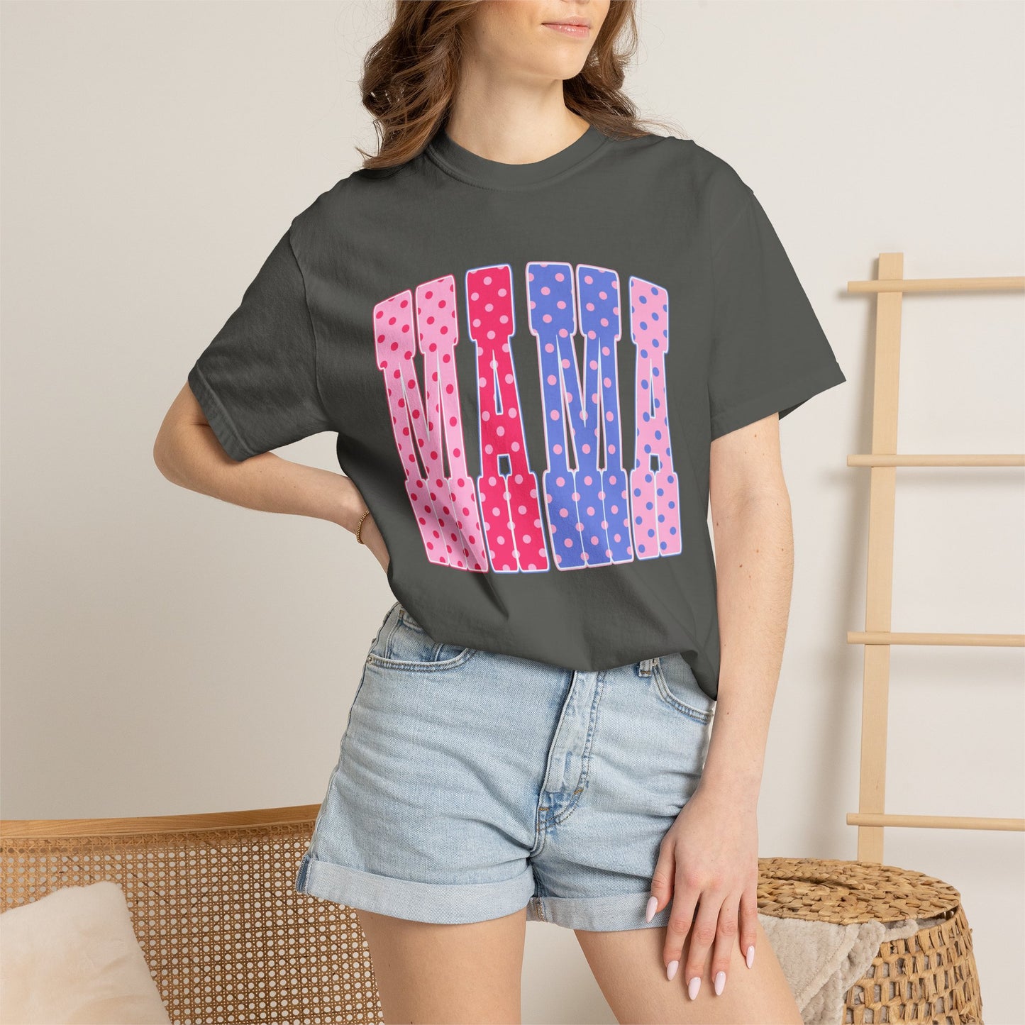 Mama Polka Dot Graphic T-Shirt — Pink & Purple Retro Mother's Day Tee