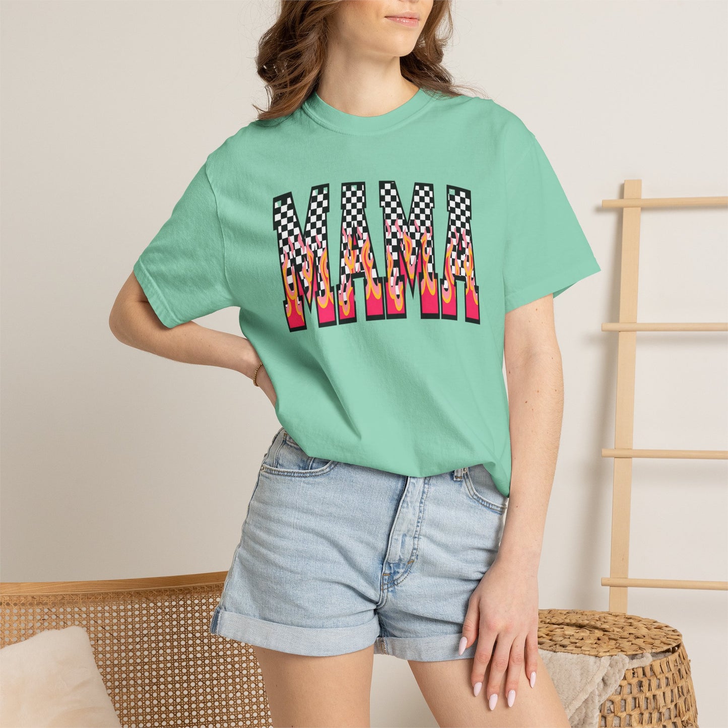 Mama Graphic T-Shirt — Checkerboard & Flame Retro Tee