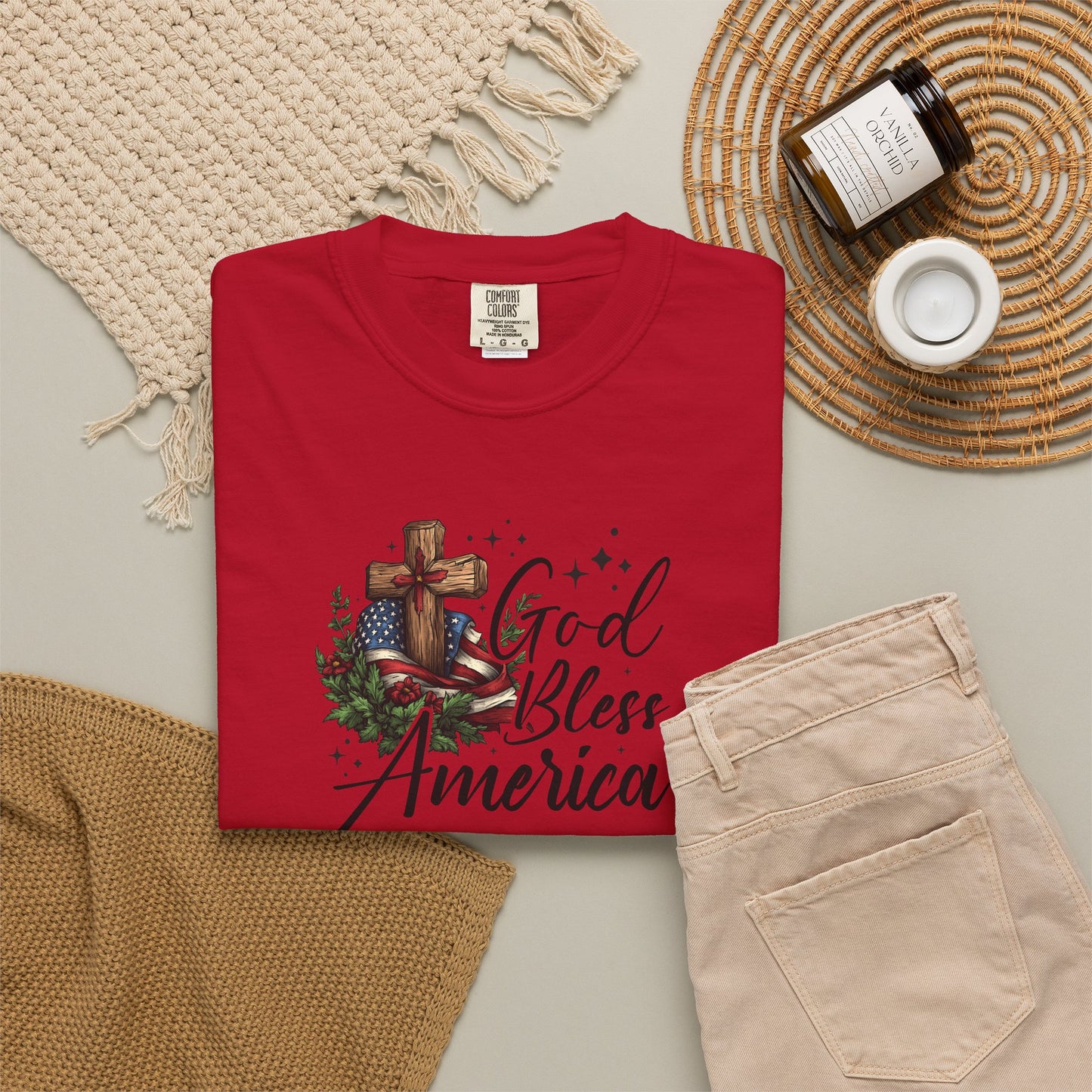 God Bless America Cross T-Shirt — Patriotic Christian Tee