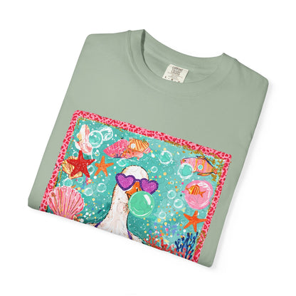 Sea Duck Mermaid T-Shirt — Whimsical Beach Graphic Tee with Sunglasses & Shell Bra