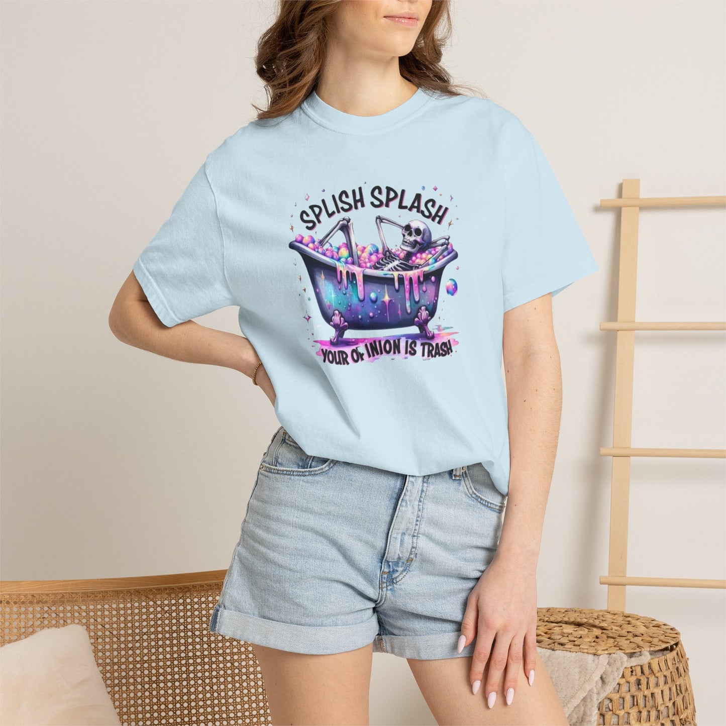 T-Shirt — 'Splish Splash Your Opinion Is Trash' Colorful Bathtub Graphic