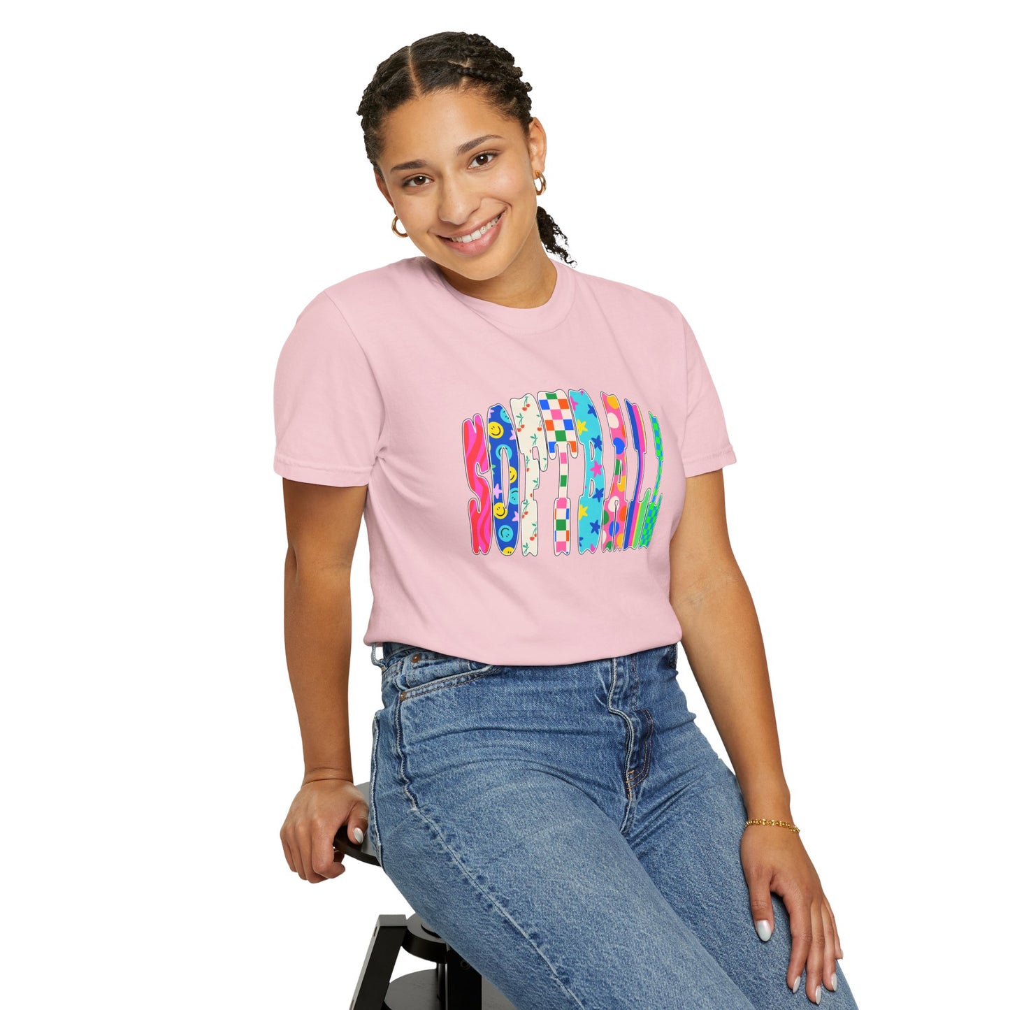 Smile Block Graphic T-Shirt — Colorful Patterned 'SMILE' Design