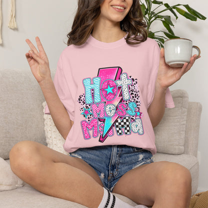 Retro Hot Mess Mama T-Shirt — Pink Lightning Graphic Tee