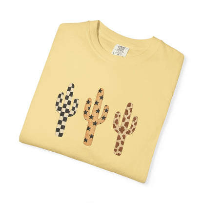 Cactus Trio Graphic T-Shirt — Checkerboard & Leopard Desert Tee