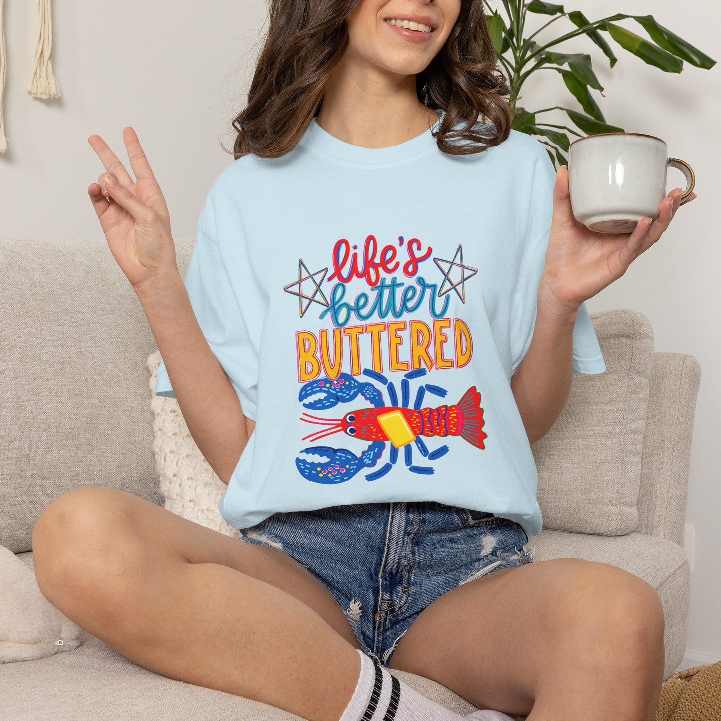 T-Shirt — 'Life's Better Buttered' Lobster Seafood Graphic Tee