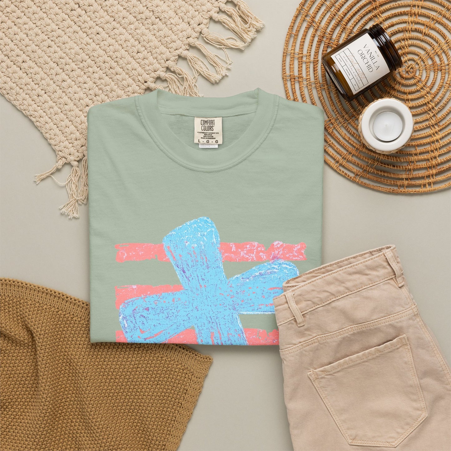 Cross & Stripes T-Shirt — Retro Coastal Church Graphic Tee