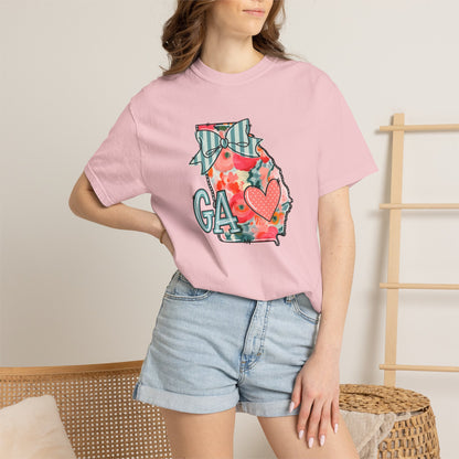Georgia Floral State T-Shirt — GA Heart Bow Design