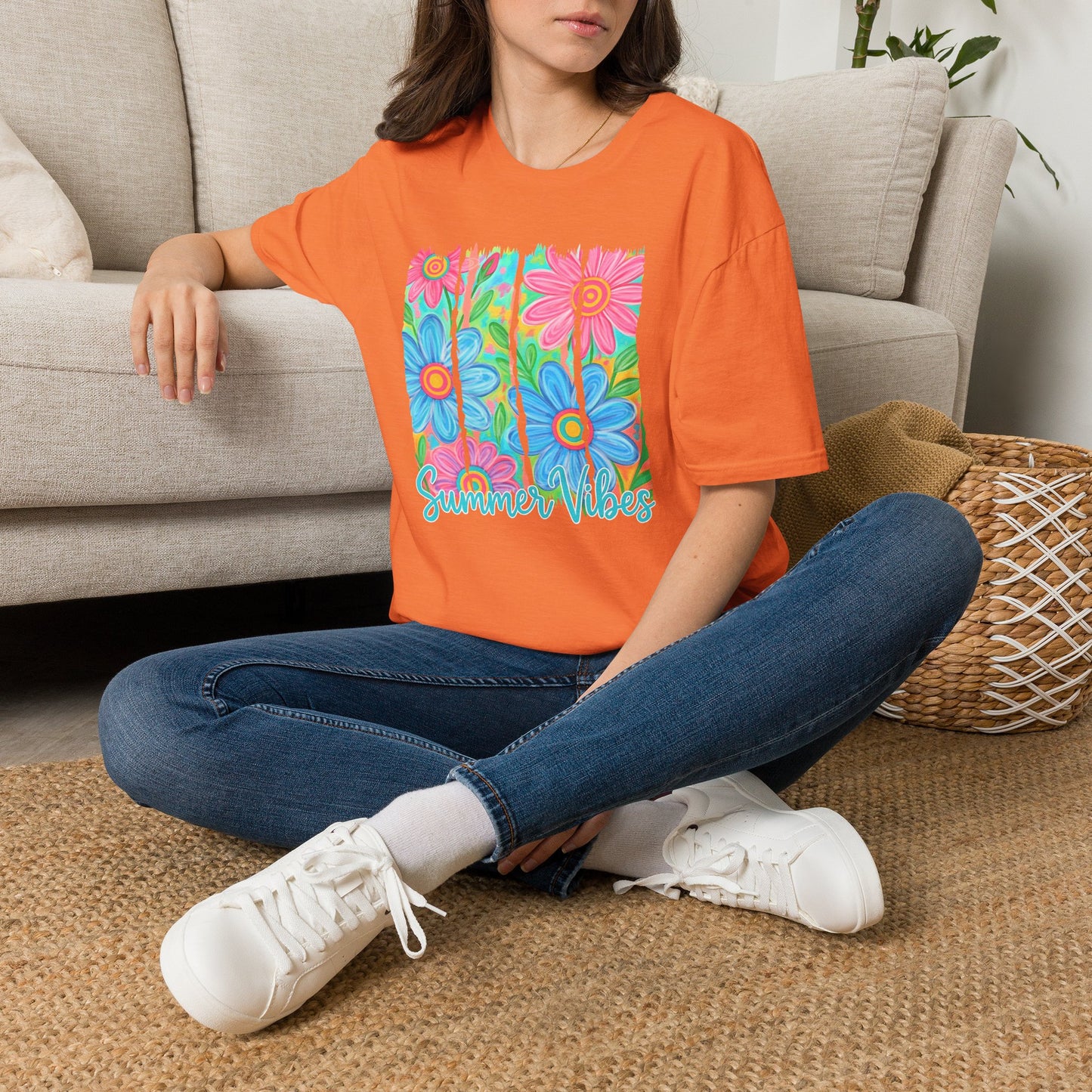 Summer vibes floral tee- Gildan softstyle