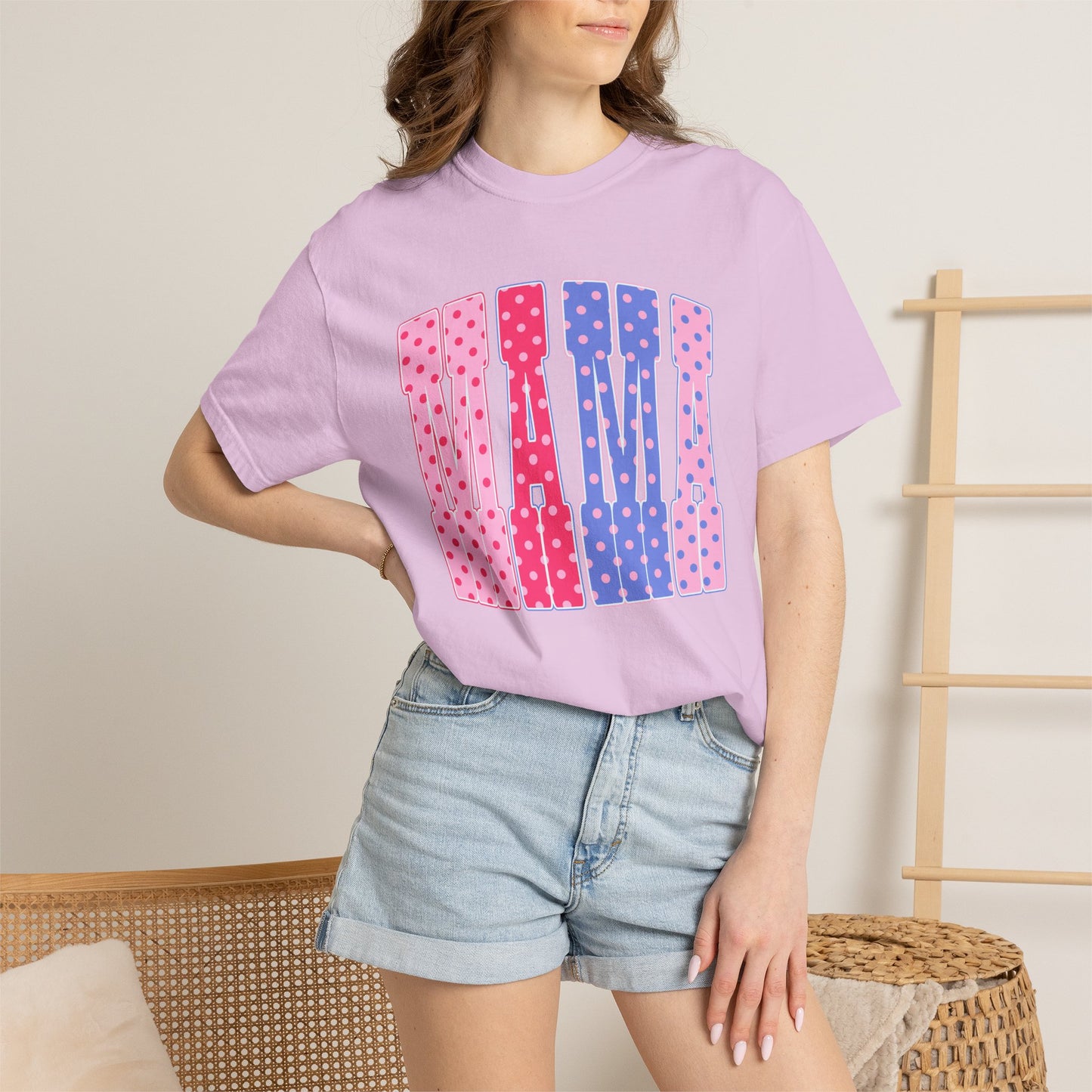 Mama Polka Dot Graphic T-Shirt — Pink & Purple Retro Mother's Day Tee