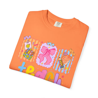 Teacher Gift T‑Shirt — Colorful 'Teach' Classroom Apple & Supplies Design