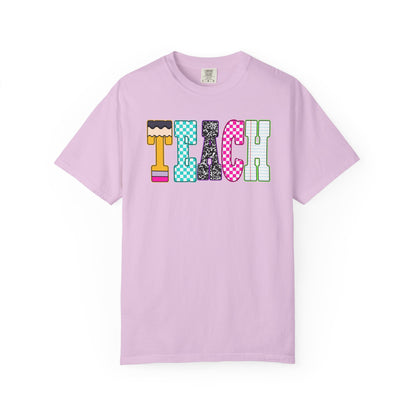 Teach Colorblock Graphic T-Shirt — Fun Teacher Appreciation Tee