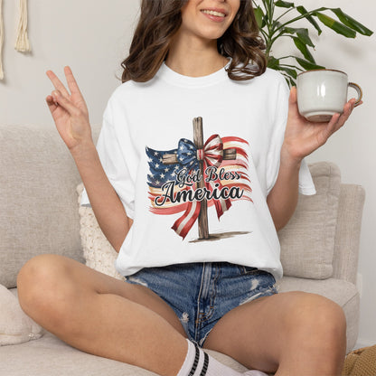 God Bless America Flag & Cross T-Shirt