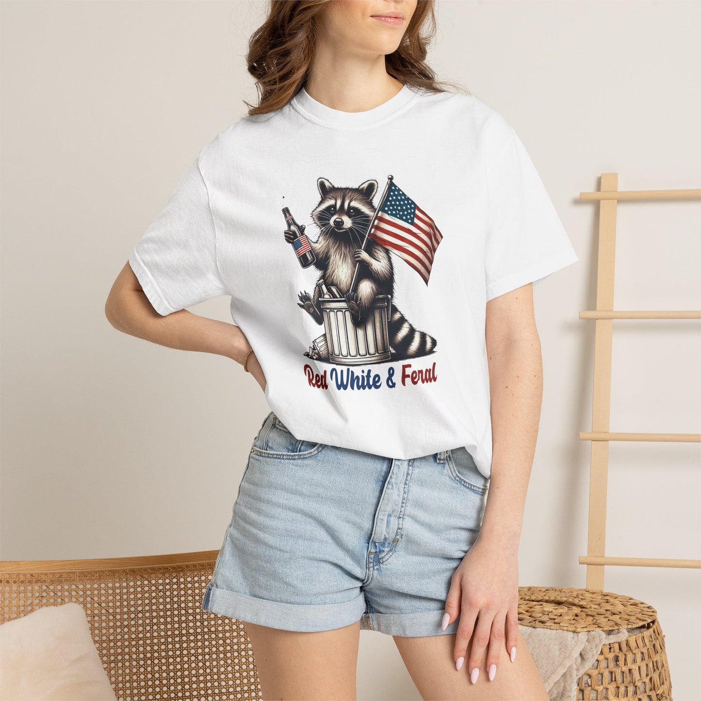 Patriotic Raccoon T-Shirt — "Red White & Feral" American Flag Graphic