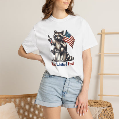 Patriotic Raccoon T-Shirt — "Red White & Feral" American Flag Graphic