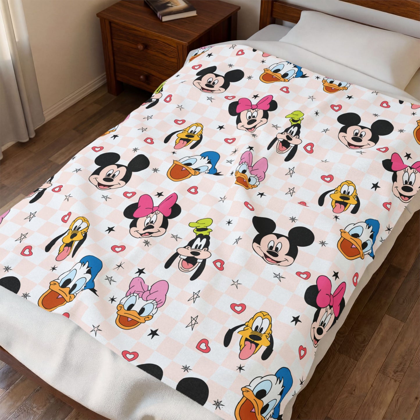 Disney Character Velveteen Plush Blanket — Mickey, Minnie, Donald & Daisy Faces Cozy Throw