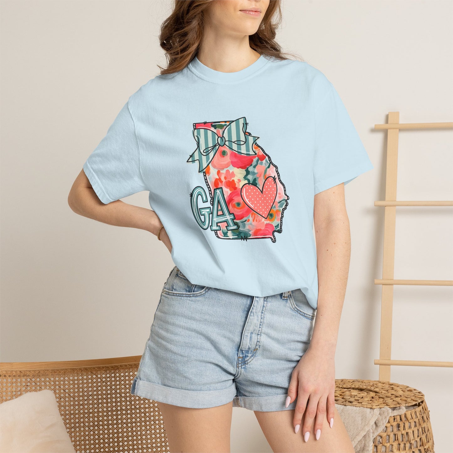 Georgia Floral State T-Shirt — GA Heart Bow Design