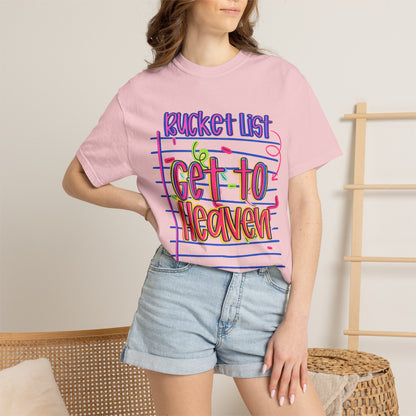 Get to Heaven T-Shirt — "Bucket List" Colorful Notebook Graphic