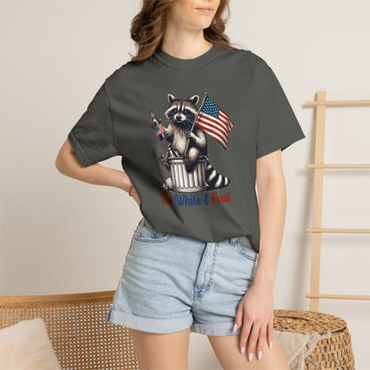 Patriotic Raccoon T-Shirt — "Red White & Feral" American Flag Graphic