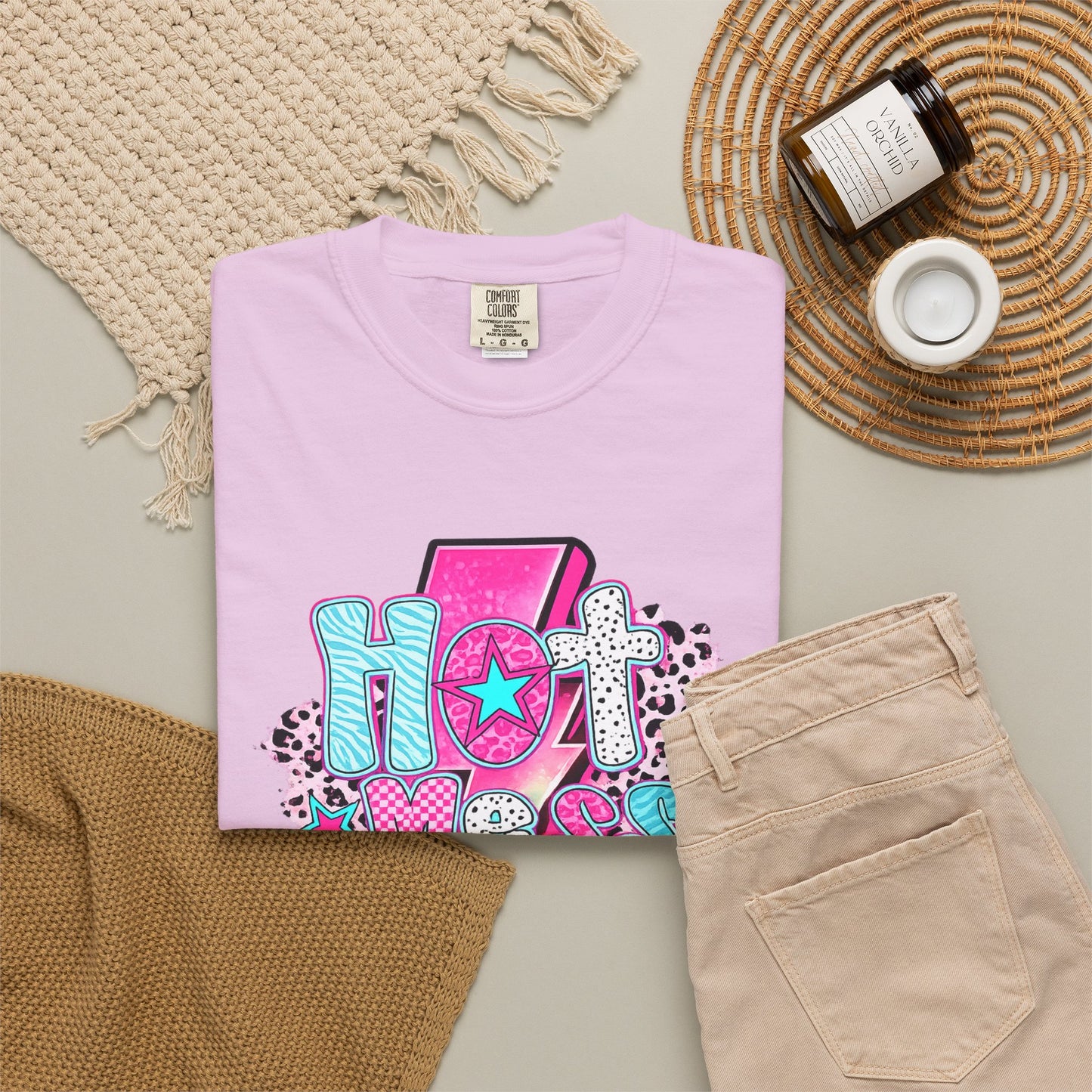 Retro Hot Mess Mama T-Shirt — Pink Lightning Graphic Tee