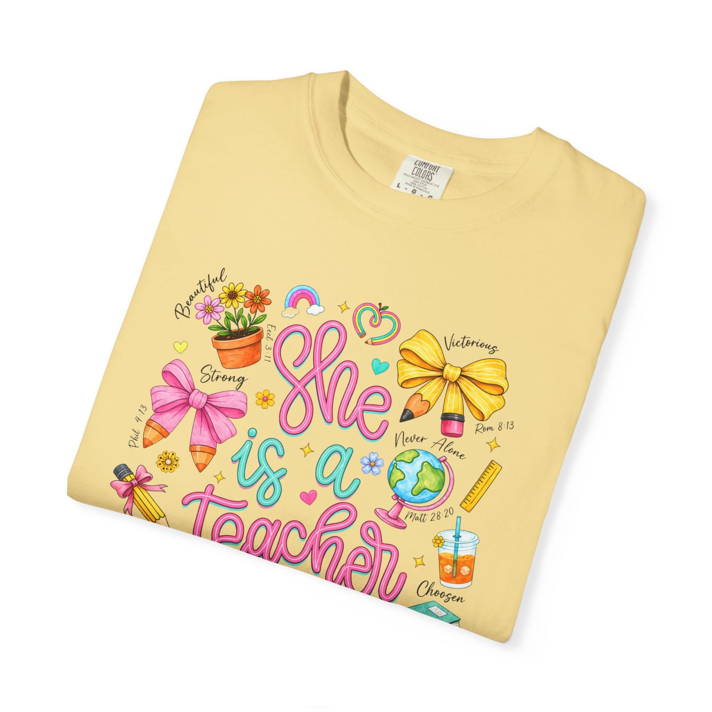 Teacher T-Shirt — "She is a Teacher" Cute School Supplies Design