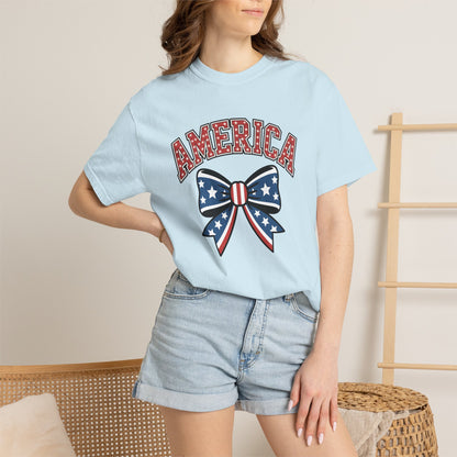 America Patriotic Bow T-Shirt — Stars & Stripes Fourth of July Tee