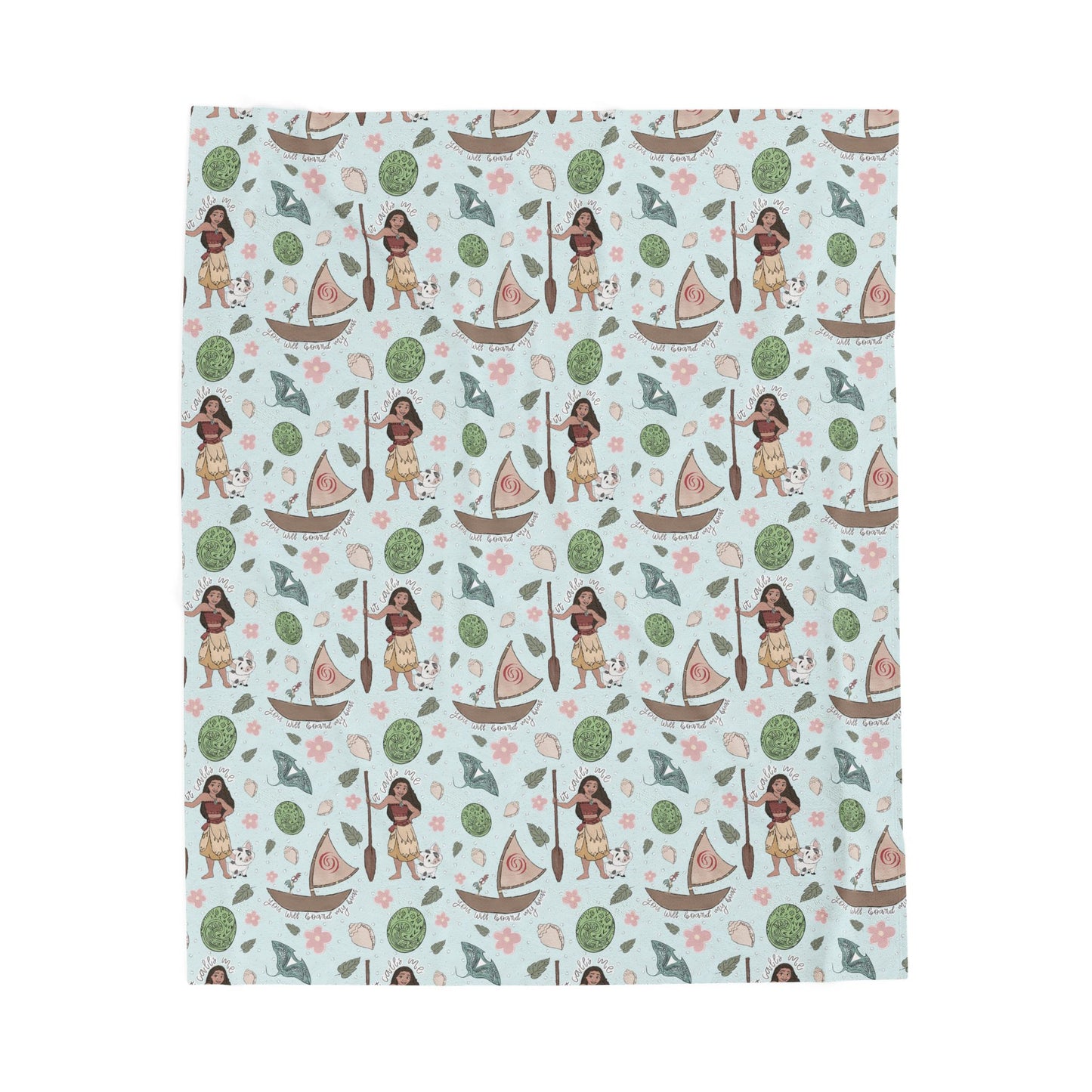 Island Girl Pattern Velveteen Plush Blanket – Tropical Boat & Palm Print Cozy Throw