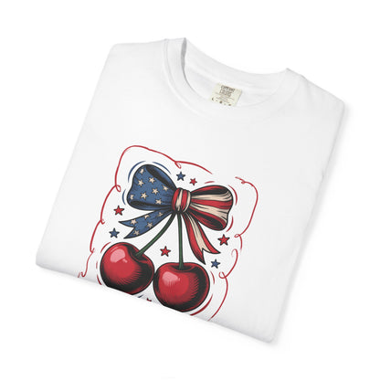 American Flag Cherry T-Shirt — Patriotic Bow Cherry Graphic Tee