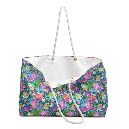 Tropical Fish Weekender Bag – Colorful Koi & Floral Beach Tote